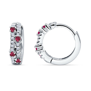Round CZ & Ruby CZ Huggie Hoop Earrings 925 Sterling Silver Wholesale